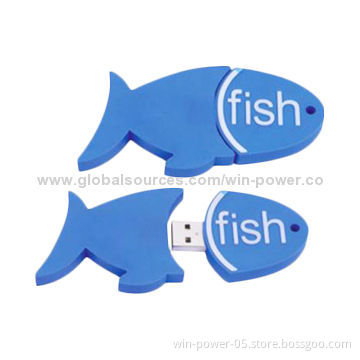 USB Flash Drives, Fish-shaped, Made of PVC Casing Material, Many Colors Available